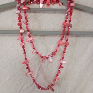 Long Mother-of-Pearl + Chrystal Necklace 124cm (49")